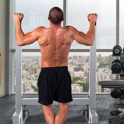 Steel Frame Dip Station with Adjustable Height, 500 Lb Weight Capacity, White