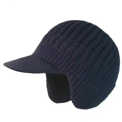 Winter Warm Knitted Beanie with Brim and Ear Flap Warm Fleece Lined Beret Cap for Men for Outdoor Cycling Warm Daily Commuting