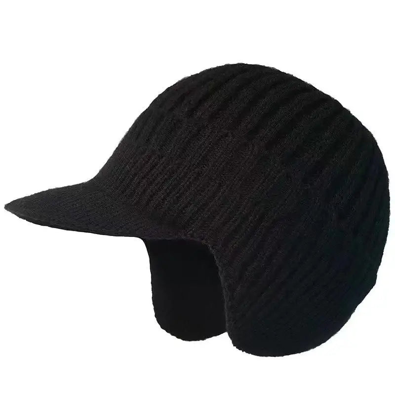 Winter Warm Knitted Beanie with Brim and Ear Flap Warm Fleece Lined Beret Cap for Men for Outdoor Cycling Warm Daily Commuting