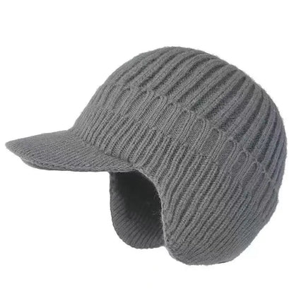 Winter Warm Knitted Beanie with Brim and Ear Flap Warm Fleece Lined Beret Cap for Men for Outdoor Cycling Warm Daily Commuting